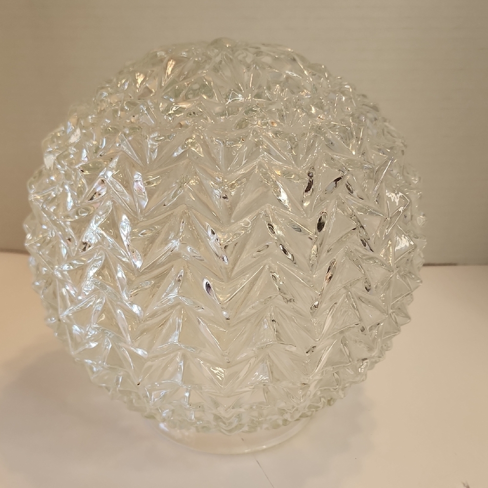 Vintage MCM 8" Tall Round Glass Globe/candleholder Hobnail Diamond Lightcover